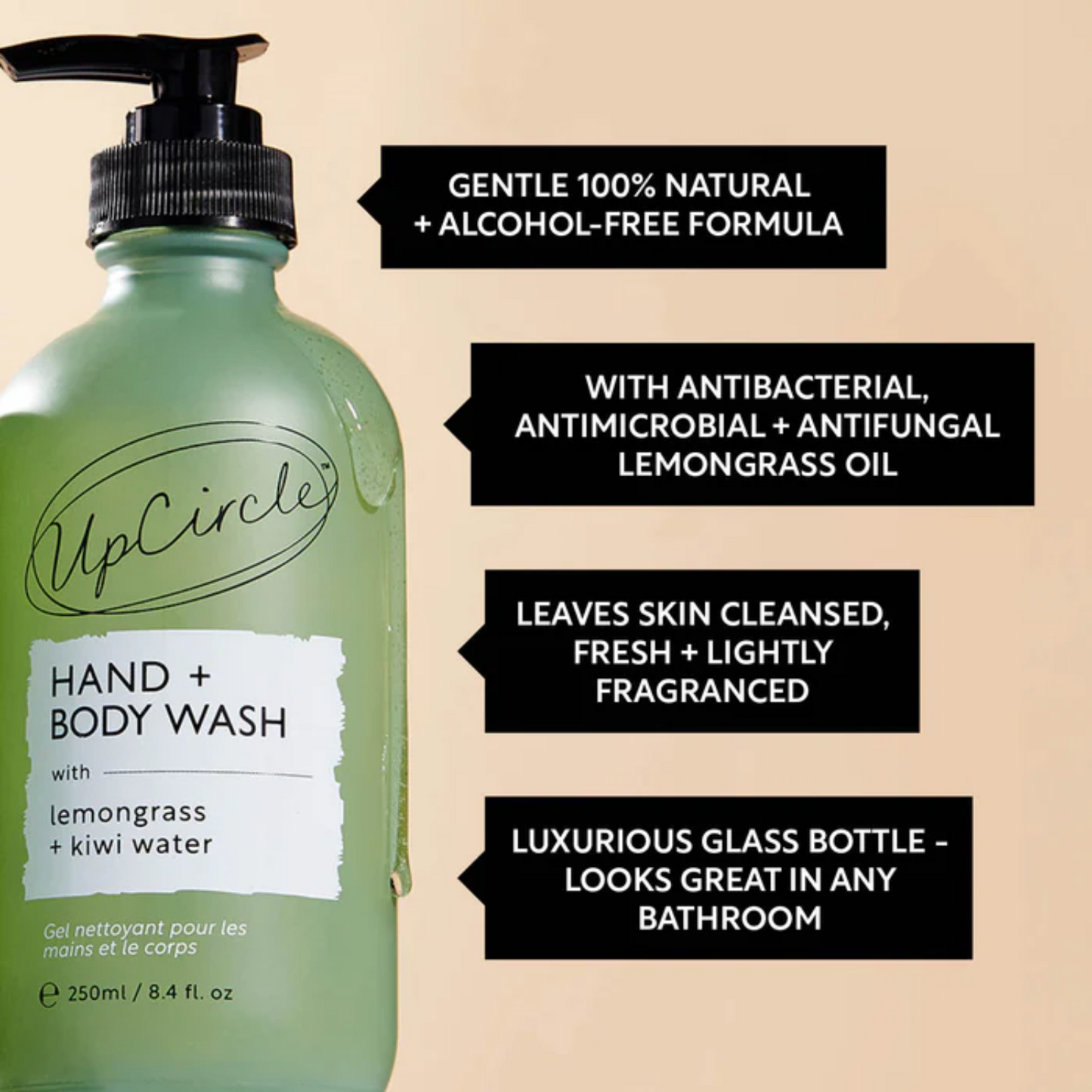 Hand & Body Wash with Lemongrass & Kiwi Water (250ml)